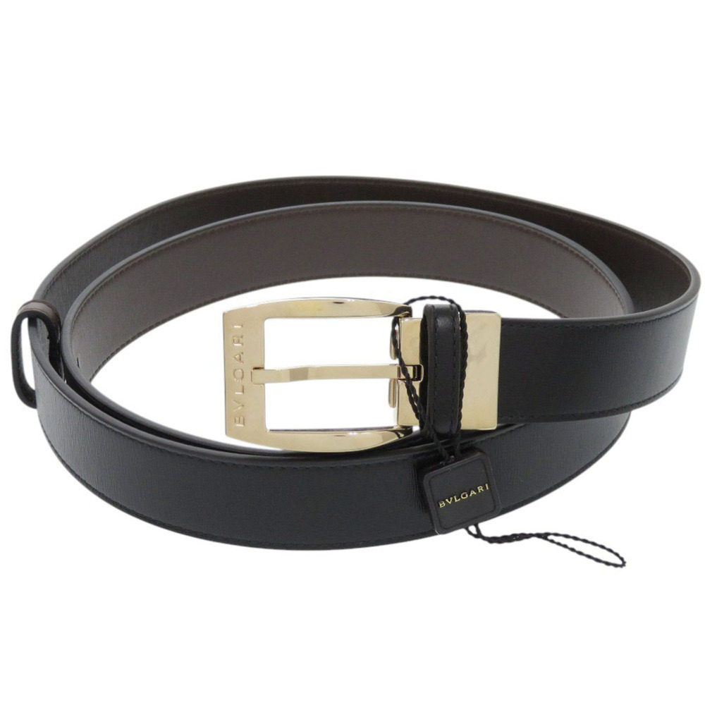 Bulgari Square Buckle 37885 Leather Black Belt 0875BVLGARI Men's
